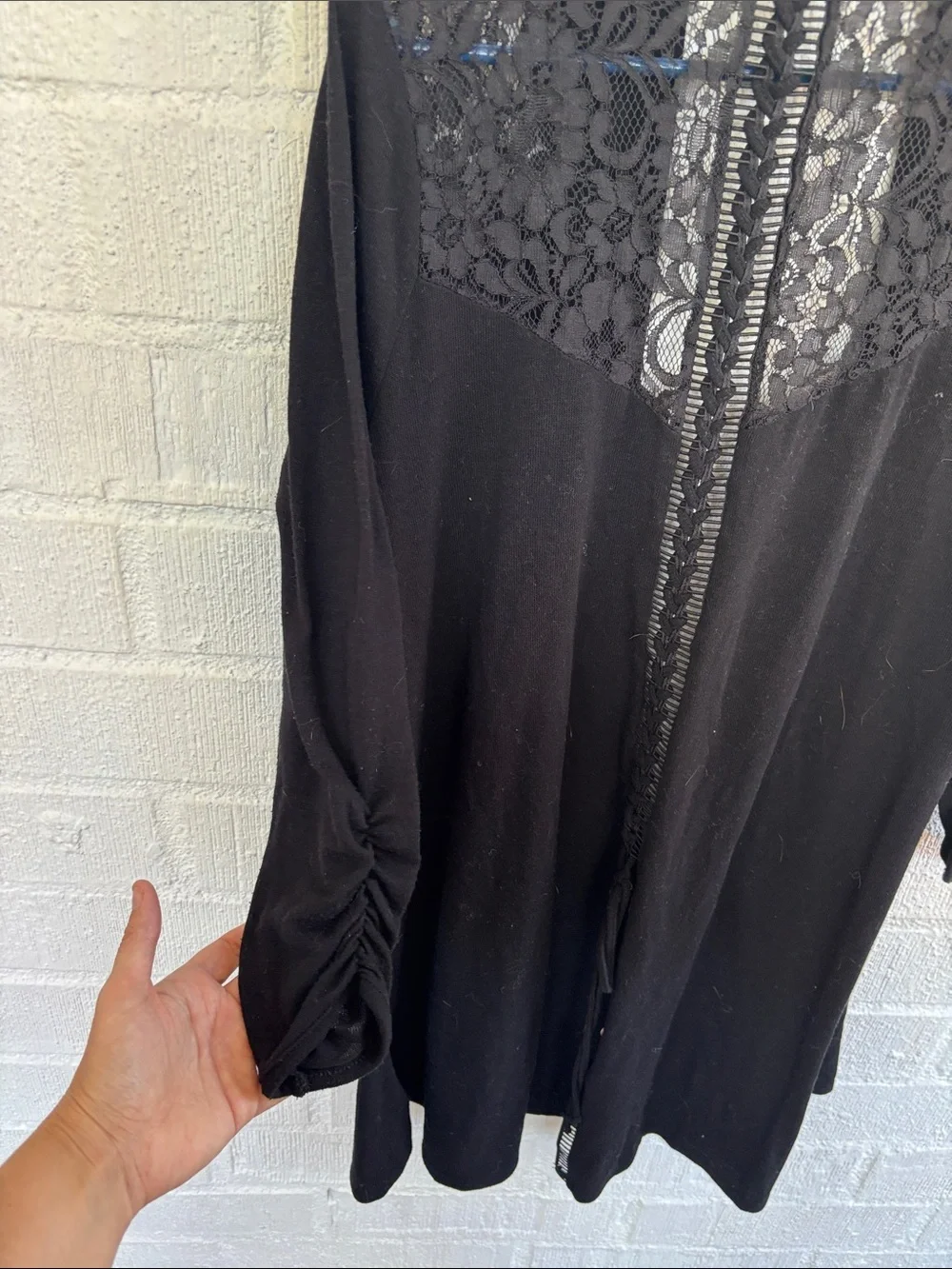 August Silk Lace Black Lace-Back Open Front Cardigan sz L